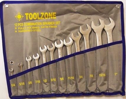 Toolzone 12 Piece Polished AF Combination Spanners SP126 Imperial